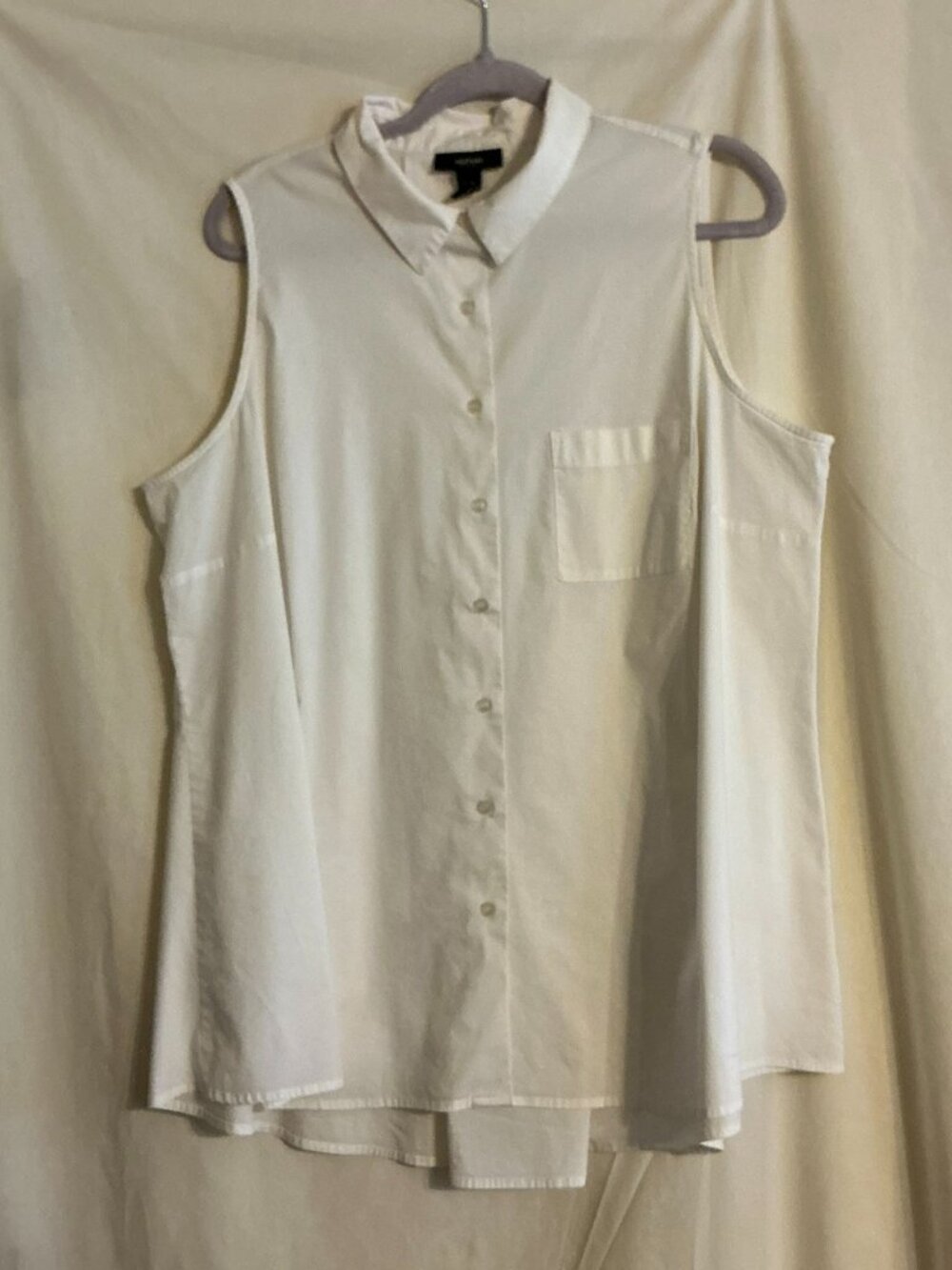 ALFANI White Sleeveless Button-Down Collared Blouse Shirt Darts Rounded Hem 18W